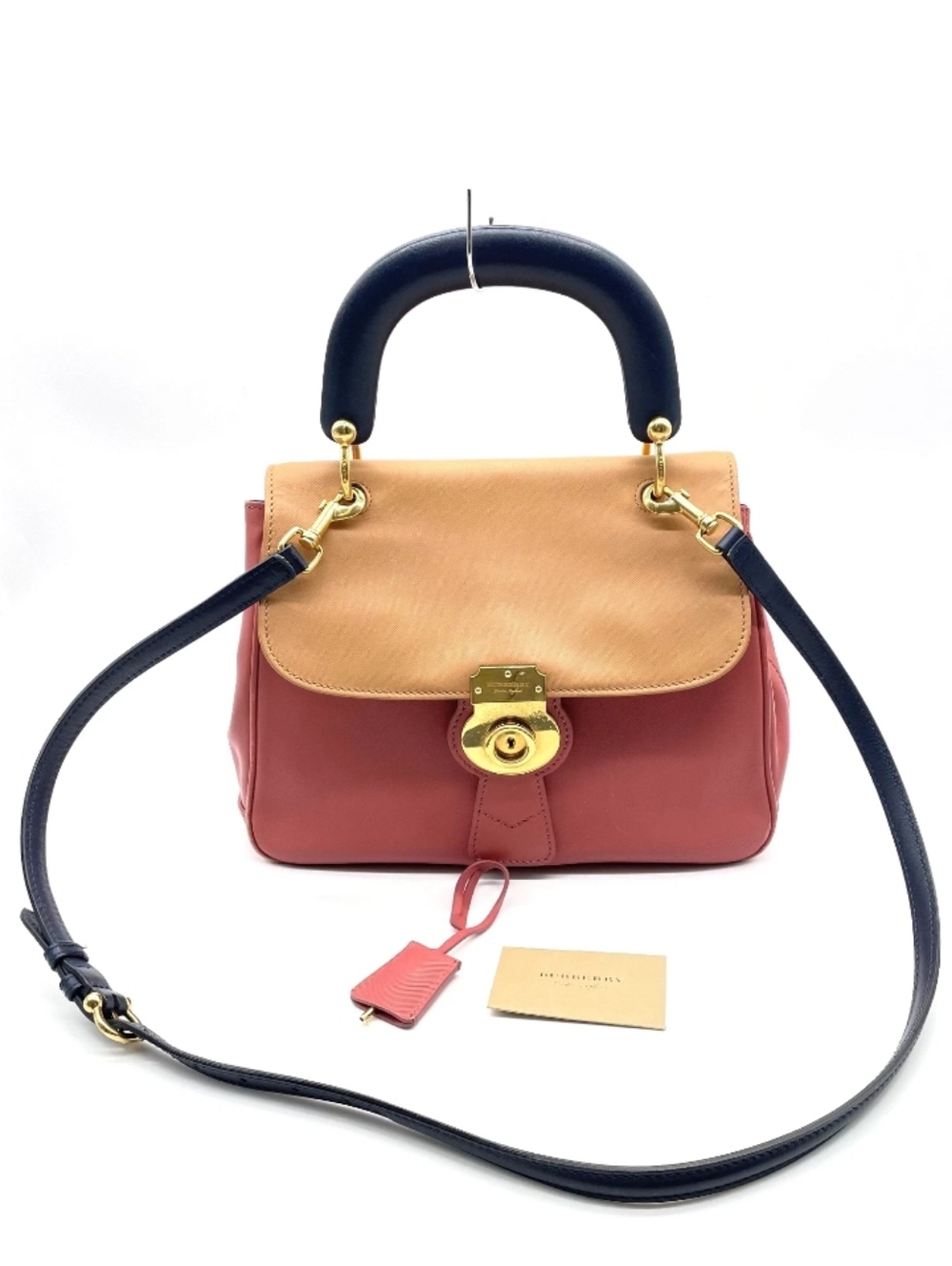 (#1 SHELF) Auth Burberry DK88 Tri Color Leather Medium 2 Way Top Handle Bag
